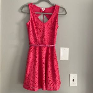Laser-cut Floral Mini Dress in Coral